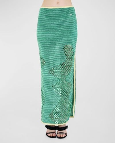 Ph5 Rowan Open-Knit Maxi Slit Skirt - Green