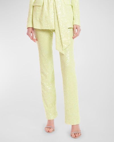 Badgley Mischka High-rise Straight-leg Sequin Pants - Yellow