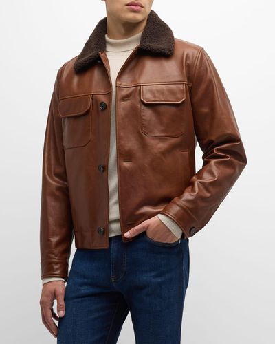 Loro Piana Reefton Shearling-collar Leather Jacket - Brown