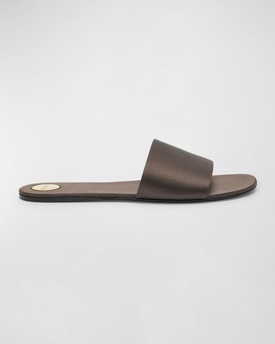 Saint Laurent Carlyle Satin Flat Slide Sandals - Gray