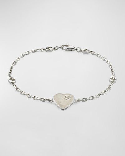 Gucci Sterling Silver Heart Bracelet With Interlocking G - Natural