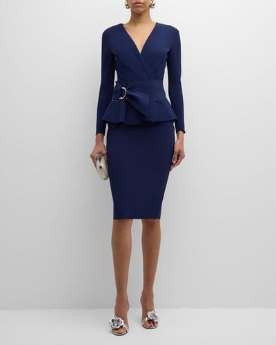 La Petite Robe Di Chiara Boni Surplice Bodycon Peplum Midi Dress - Blue