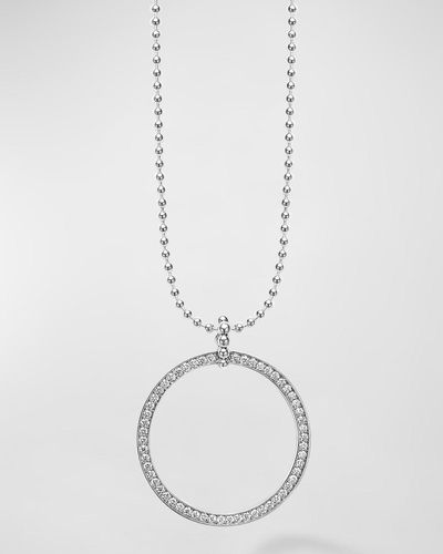Lagos Sterling Diamond Circle Pendant On Versatile Ball Chain Necklace, 34"L - White