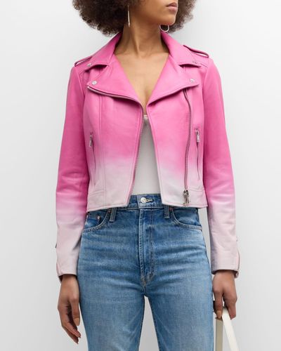 Lamarque Classic Leather Biker Jacket - Pink