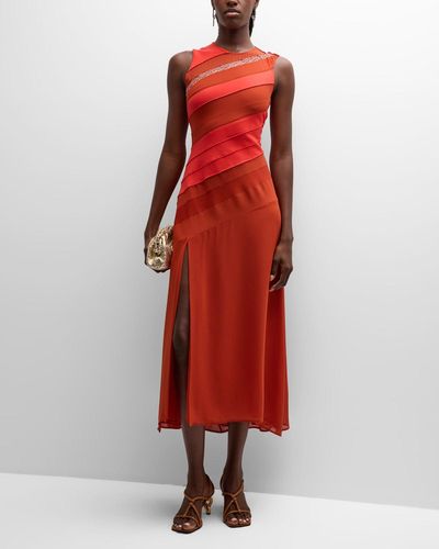 Koche Sleeveless Colorblock A-Line Maxi Dress - Red