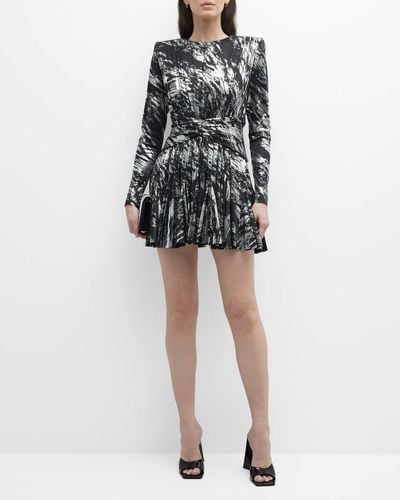 RAISA & VANESSA Metallic Striped Lace Fit-&-Flare Mini Dress - Black