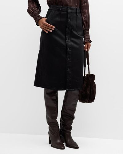 PAIGE Meadow Button-front Denim Midi Skirt - Black