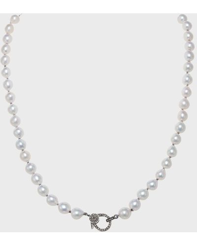 Margo Morrison Petite Baroque Pearl Necklace With Diamond Clasp, 7-8Mm, 16"L - White