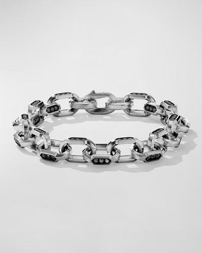 David Yurman Hex Chain Link Bracelet With Black Diamonds In Silver, 9.5mm - Metallic