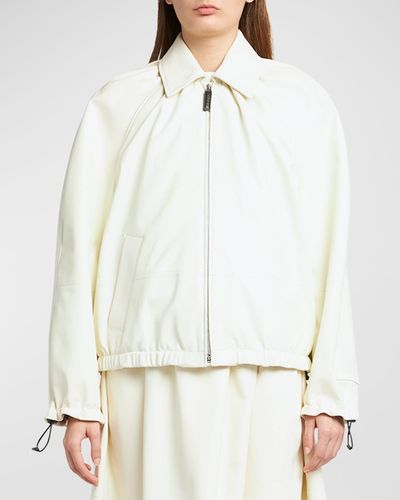 Marni Gathered Collar Leather Zip Jacket - White