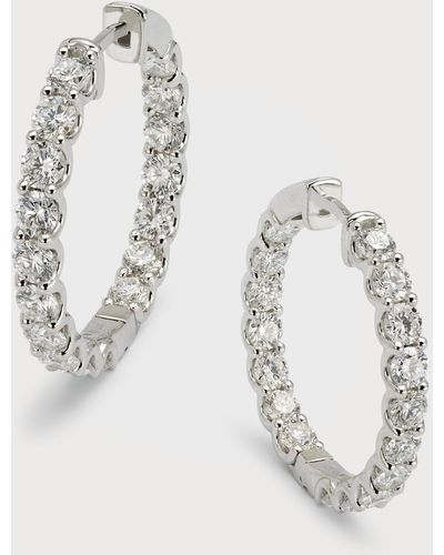 Neiman Marcus 18K Round Diamond Hoop Earrings, 1"L - Metallic