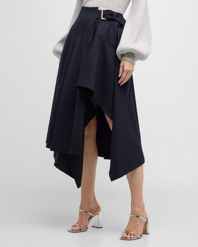 A.L.C. Wayland Belted Wool-blend Handkerchief Midi Skirt - Blue