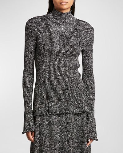 Proenza Schouler Avery Sparkly Knit Turtleneck Top - Gray