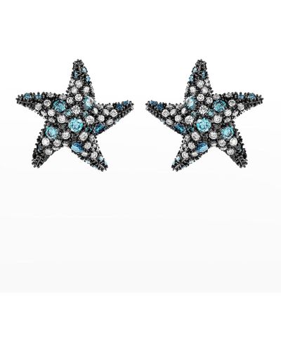 BeeGoddess Starfish Blue And White Diamond Earrings