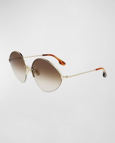 Victoria Beckham V-Star Geometric Oval Metal Sunglasses - White
