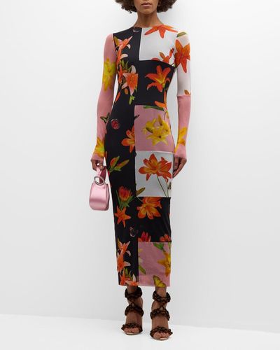 Fuzzi Floral Patchwork-print Tulle Maxi Dress - Multicolor