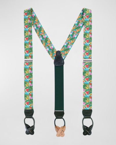 Trafalgar Tropical-print Linen Suspender Braces - Green
