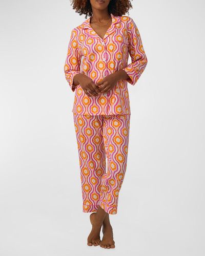 Trina Turk x Bedhead Pajamas Cropped Floral-Print Cotton Jersey Pajama Set - Orange