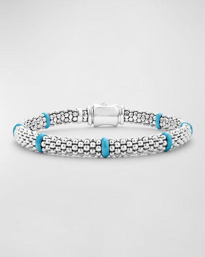 Lagos Sterling Silver Caviar Ceramic Station Bracelet - Blue