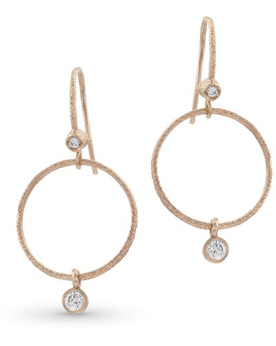 Dominique Cohen Textured 18k Rose Gold Diamond Hoop Drop Earrings - Metallic