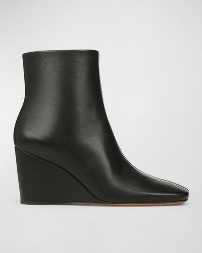 Vince Andy Leather Wedge Booties - Black