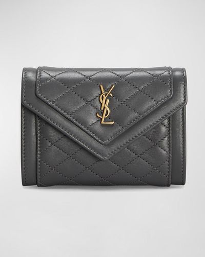 Saint Laurent Small Gaby Quilted Leather Envelope Wallet - Gray