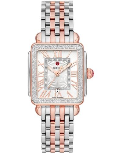 Michele Deco Madison Mid Rose/Steel Diamond Watch - White