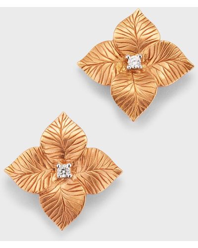 Piranesi 18K And Rose Small Satin Flower Stud Earrings With Diamonds - White
