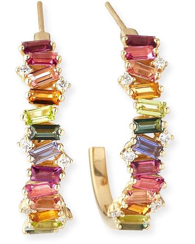 KALAN by Suzanne Kalan 14k Yellow Gold Rainbow Half-hoop Earrings W/ Diamonds - White