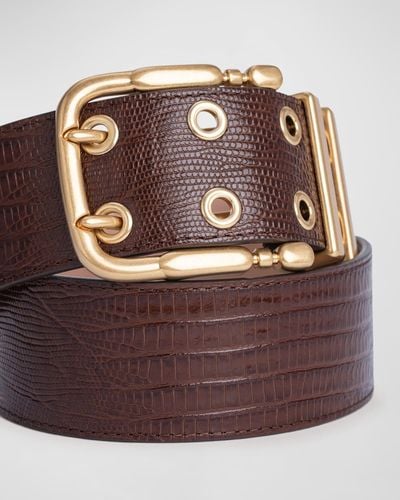 BY FAR Duo Sequoia Lizard-embossed Leather Belt - Brown