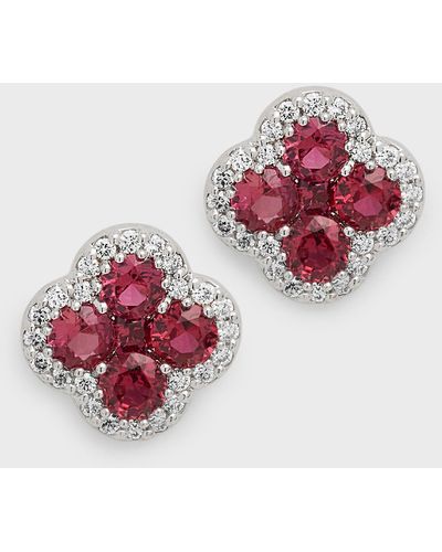 Neiman Marcus 18k Ruby And Diamond Flower Stud Earrings - Red