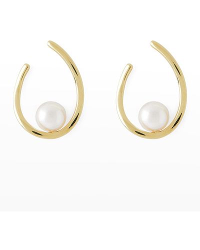 Pearls By Shari 18k Yellow Gold 8mm Akoya Pearl Hoop Earrings - Metallic