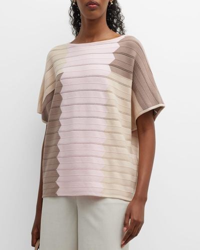 Misook Colorblock Textured Stripe Soft Knit Tunic - Natural