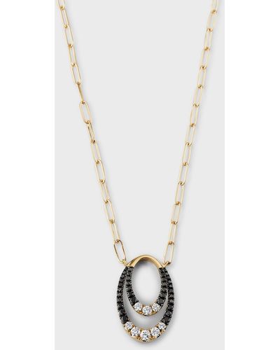 Frederic Sage 18k Yellow Gold Double Vertical Oval Necklace With Black And White Diamonds