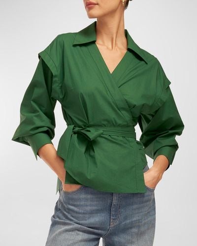 Equipment Evie Long-sleeve Cotton Wrap Blouse - Green