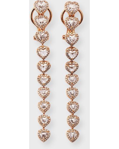64 Facets 18k Rose Gold Heart Diamond Dangle Earrings - Multicolor