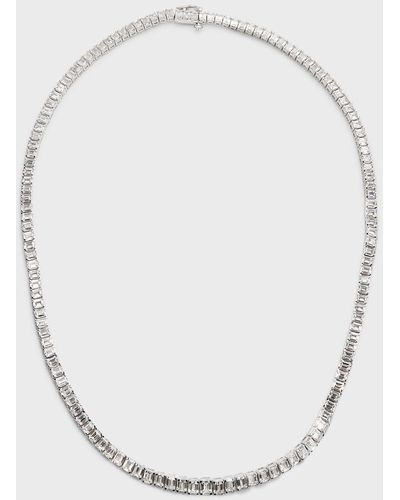 Neiman Marcus 18k White Gold Emerald-cut Diamond Tennis Necklace, 18"l