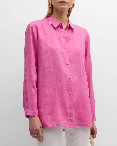 Eileen Fisher Petite Button-Down Organic Linen Shirt - Pink