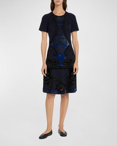 Kobi Halperin Blaine Velvet Embroidered Short-Sleeve Dress - Blue