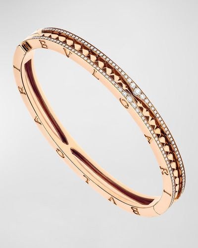 BVLGARI B.zero1 Rock 18k Rose Gold Studded Diamond Bracelet, Size M - Metallic