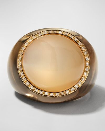 Sanalitro 18k Yellow And White Gold Ring With Smokey Quartz, Moonstone And Diamonds - Natural