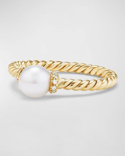 David Yurman Solari Petite Ring With Pearl And Diamonds In 18k Gold, 2.3mm - Metallic