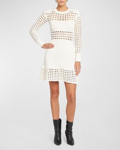 Alexander McQueen Crochet-panel Long-sleeve Mini Dress - White