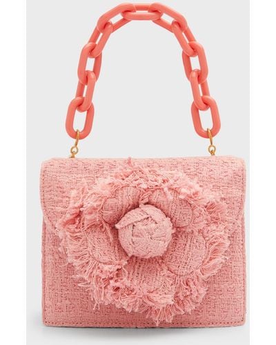Oscar de la Renta Mini Flower Tweed Chain Shoulder Bag - Pink
