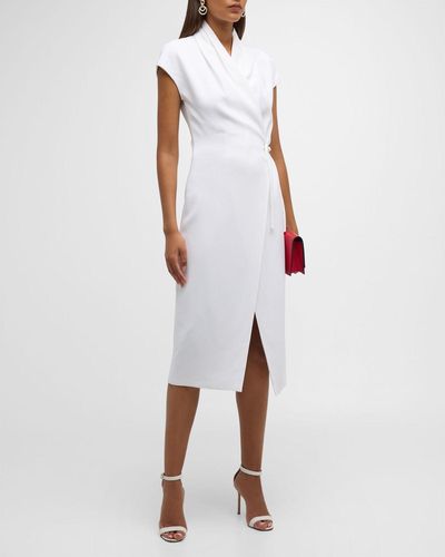 Giorgio Armani Silk Wrap Midi Dress With Tie Detail - White