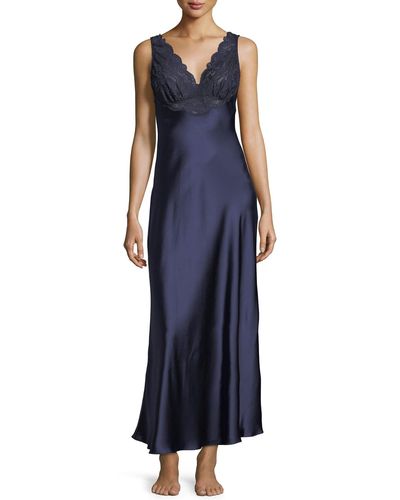 Christine Lingerie Bijoux Lace-Trim Nightgown - Blue