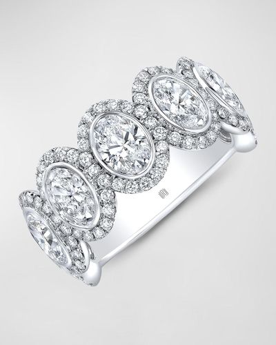 Rahaminov Diamonds 18k White Gold Oval Diamond And Halo Band Ring, Size 6.5