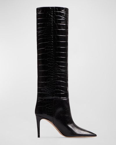 Paris Texas 85mm Mock-croc Stiletto Knee Boots - Black