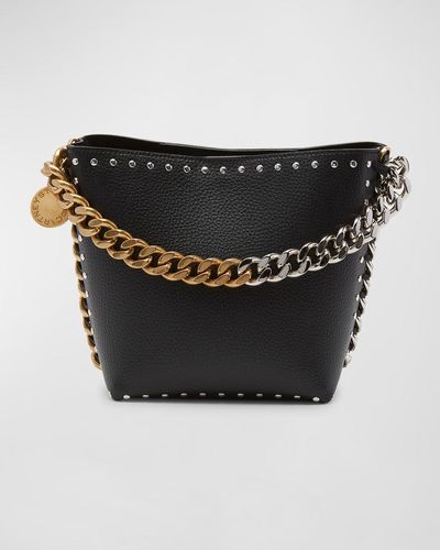 Stella McCartney Frayme Studded Two-tone Vegan Leather Bucket Bag - Black