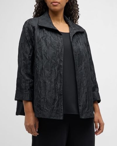 Caroline Rose Plus Plus Size Open-Front Crinkled Jacquard Jacket - Black